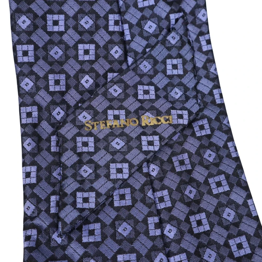 Stefano Ricci Pure Silk Necktie Navy Periwinkle‎ Geometric Medallion Made Italy